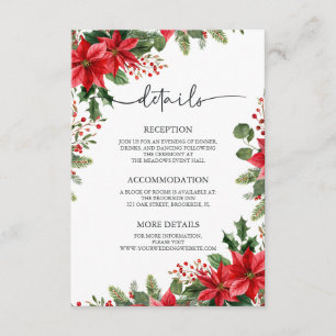 Carte D'accompagnement Mariage de Noël Elégant Poinsettia