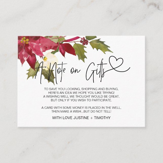 Carte D'accompagnement Mariage de Noël Une note sur les cadeaux qui souha (Devant)