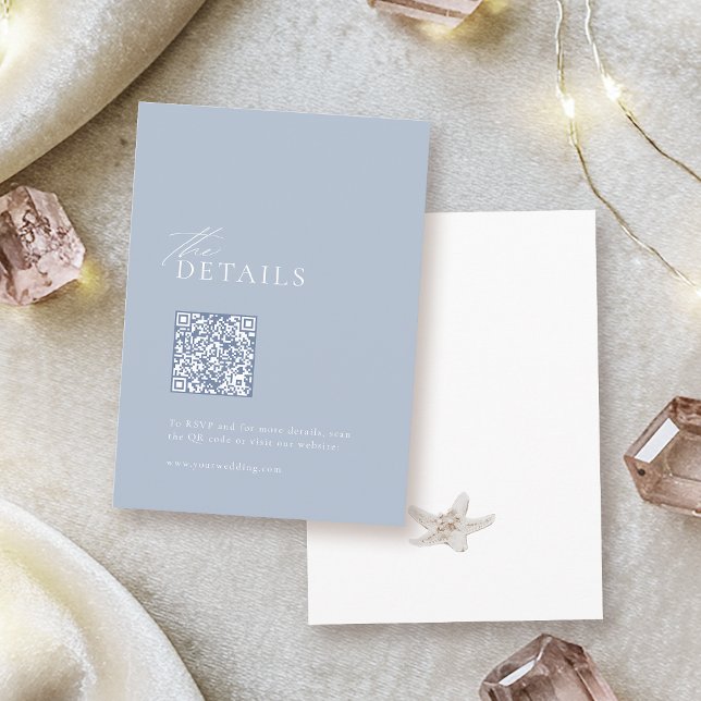 Carte D'accompagnement Mariage de plage bleu foncé détails du code QR (Dusty blue beach wedding QR code details Enclosure Card)