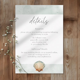 Carte D'accompagnement Mariage de plage minimaliste à l'aquarelle de coqu
