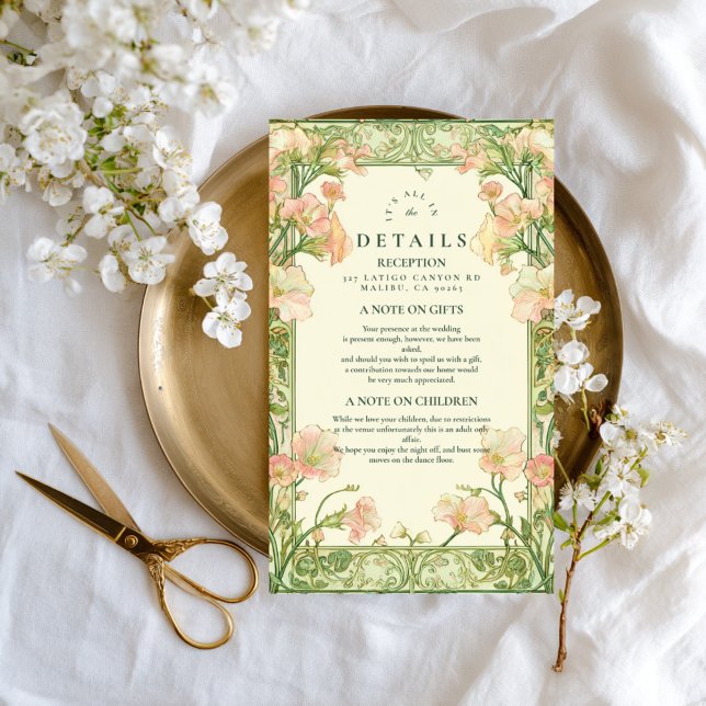 Carte D'accompagnement Mariage de pois doux rose Art nouveau (Créateur téléchargé)