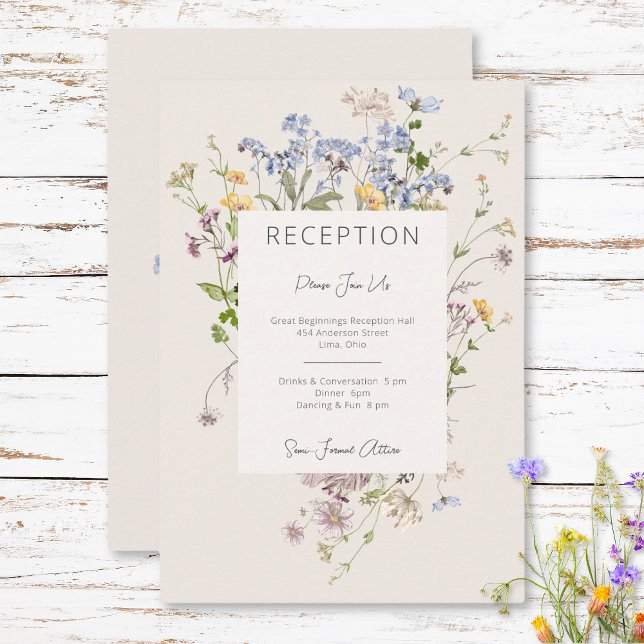 Carte D'accompagnement Mariage de réception de crème Boho Fleurs sauvages (Delicate Boho Wildflowers Cream Reception Wedding Enclosure Card)