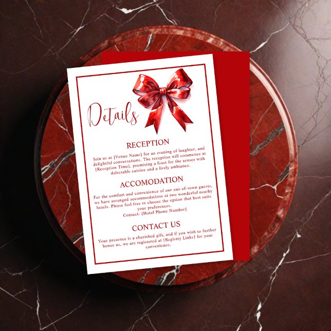 Carte D'accompagnement Mariage de ruban à coquette rouge minimal (Créateur téléchargé)