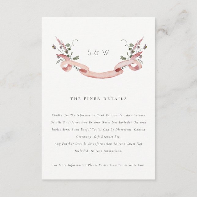 Carte D'accompagnement Mariage de ruban couleur Fleur sauvage rose (Devant)