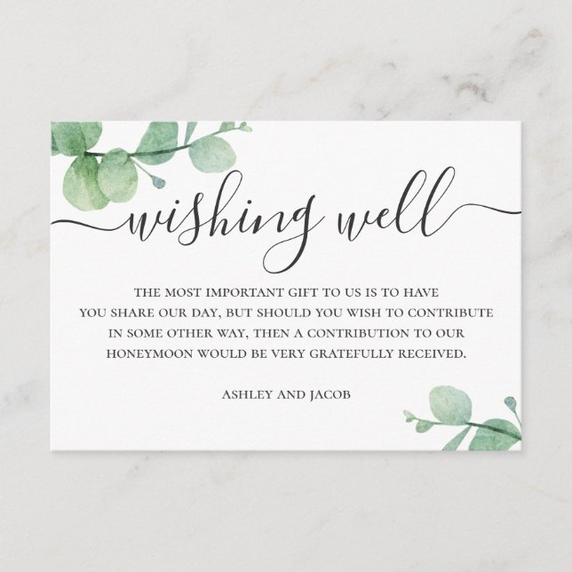 Carte D'accompagnement Mariage de script d'eucalyptus aquarelle souhaitan (Devant)