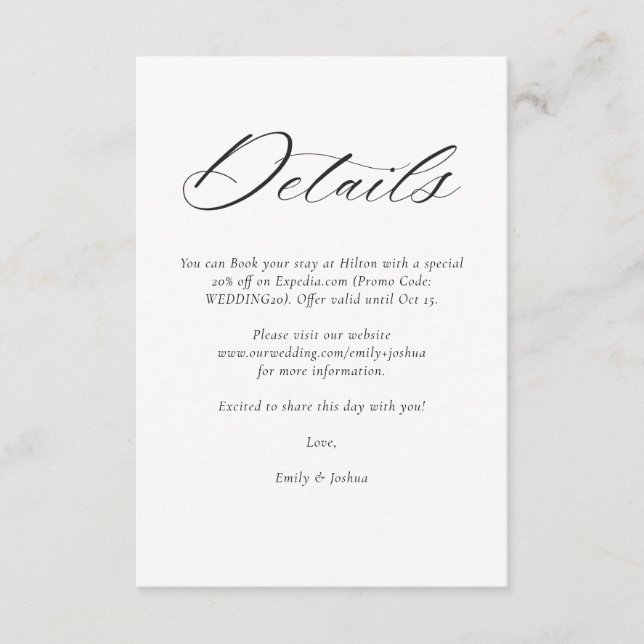 Carte D'accompagnement Mariage de script élégant et moderne (Devant)