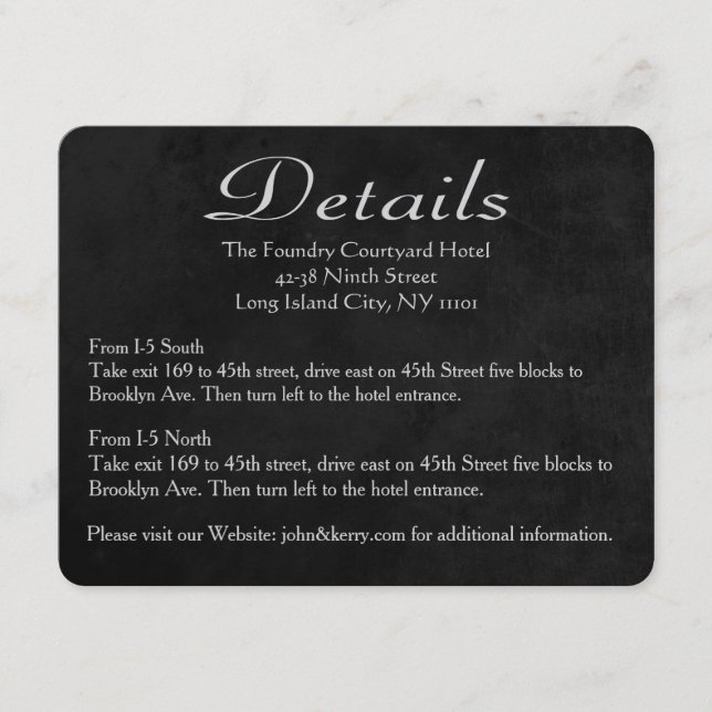 Carte D'accompagnement Mariage de tableau noir Direction / fiche de détai (Devant)