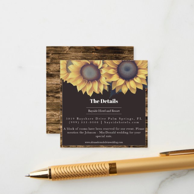 Carte D'accompagnement Mariage de tournesol rustique (Devant/Arrière en situation)
