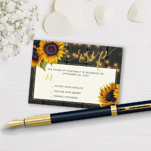 Carte D'accompagnement Mariage de tournesol rustique élégant RSVP