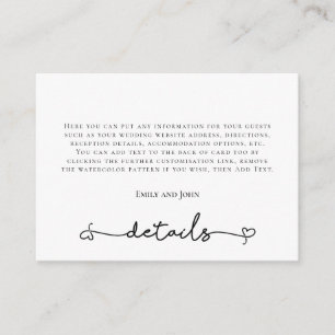 Carte D'accompagnement Mariage de typographie noire Heart Swash Détails