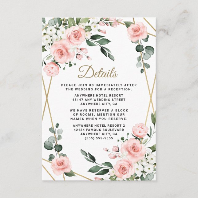 Carte D'accompagnement Mariage de verdure fleurie rose et blanc (Devant)