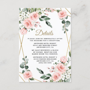 Carte D'accompagnement Mariage de verdure fleurie rose et blanc