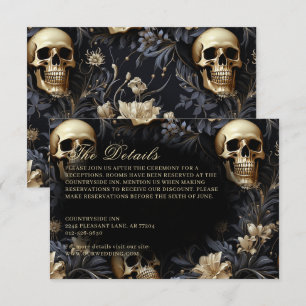 Carte D'accompagnement Mariage des crânes et des fleurs d'or gothique fon