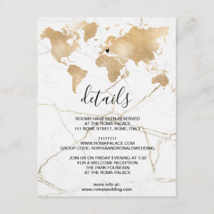 Carte D'accompagnement Mariage Destination World Map Gold Removable Heart