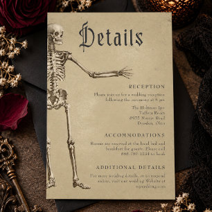 Carte D'accompagnement Mariage d'Halloween squelette gothique vintage