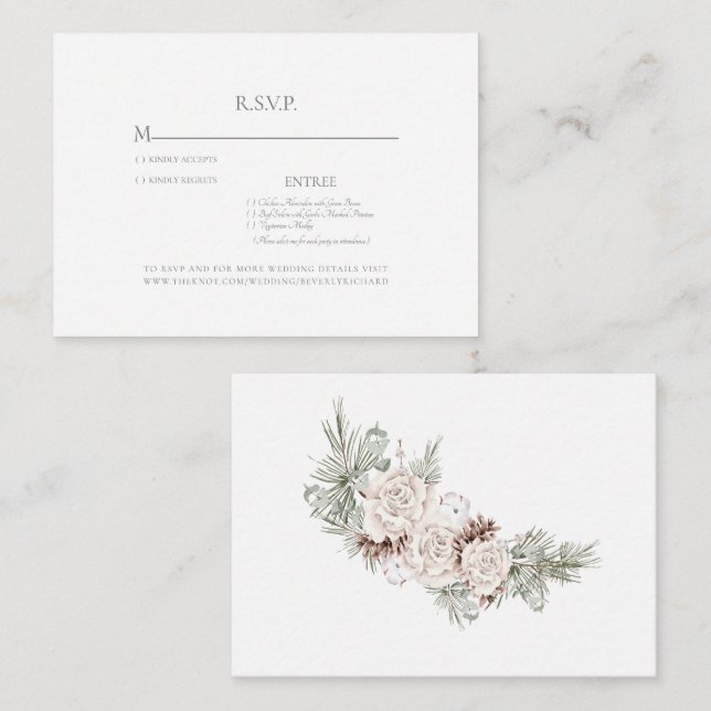 Carte D'accompagnement Mariage d'hiver Pine Cône Mariage RSVP Enclôture (Devant / Derrière)