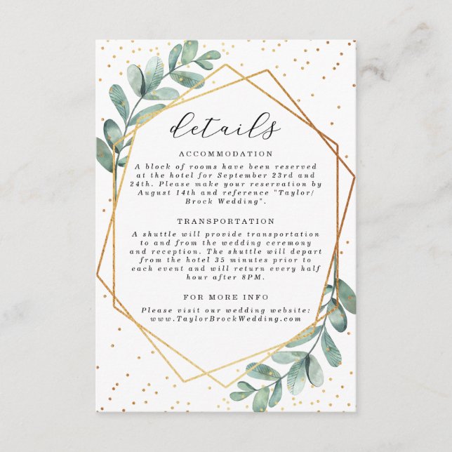 Carte D'accompagnement Mariage d'huile d'or géométrique Eucalyptus (Devant)