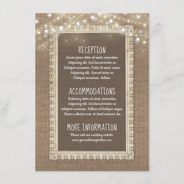 Carte D'accompagnement Mariage d'informations Burlap et String Lights Inv (Devant)