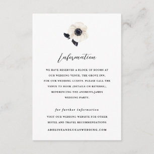 Carte D'accompagnement Mariage d'informations de l'hôtel Flower Anemone b