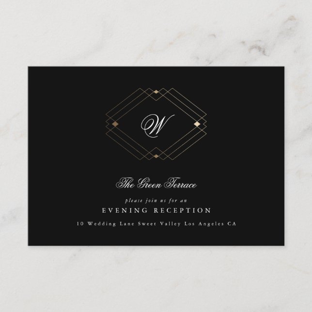Carte D'accompagnement Mariage d'or géométrique moderne noir simple (Devant)