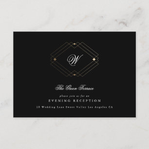 Carte D'accompagnement Mariage d'or géométrique moderne noir simple