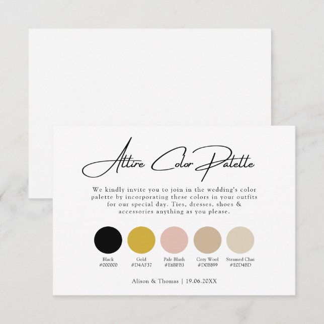Carte D'accompagnement Mariage d'or noir + palette de couleurs d'ensemble (Devant / Derrière)