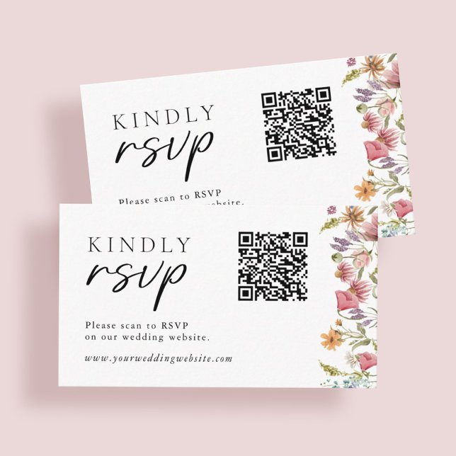Carte D'accompagnement Mariage du code QR du Fleur sauvage de printemps R (Créateur téléchargé)