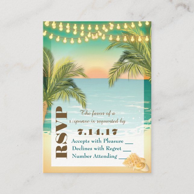 Carte D'accompagnement Mariage du coucher de soleil sur la plage RSVP (Devant)