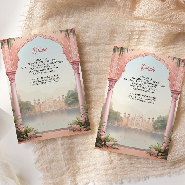 Carte D'accompagnement Mariage du Palais royal indien rose Floral (Créateur téléchargé)