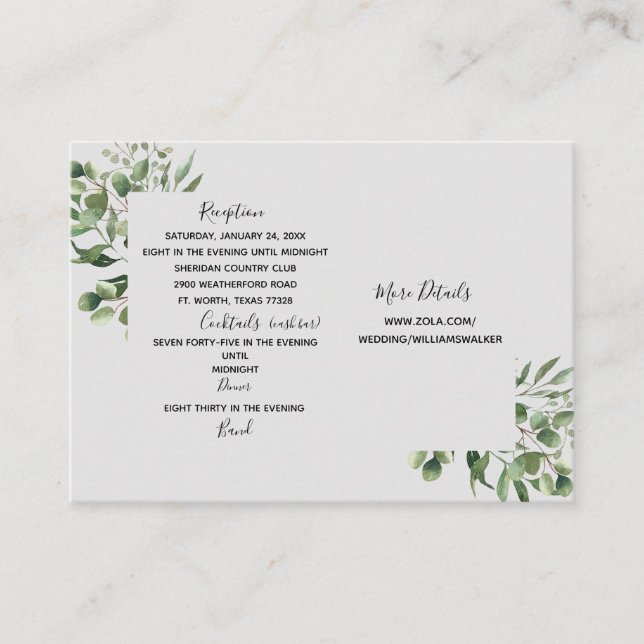 Carte D'accompagnement Mariage du site Web Eucalyptus Cash Bar (Devant)
