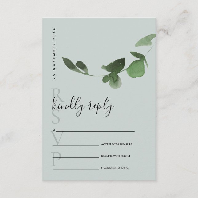 CARTE D'ACCOMPAGNEMENT MARIAGE EAU-COULEUR VERTE EUCALYPTUS (Devant)