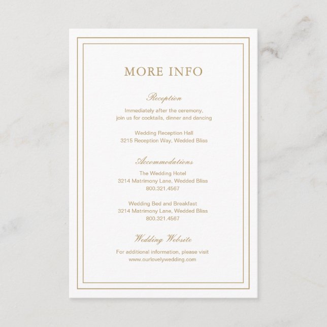 Carte D'accompagnement Mariage élégant à l'or classique (Devant)
