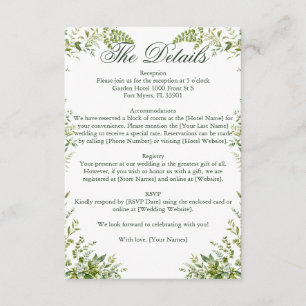 Carte D'accompagnement Mariage élégant au jardin botanique de verdure dél