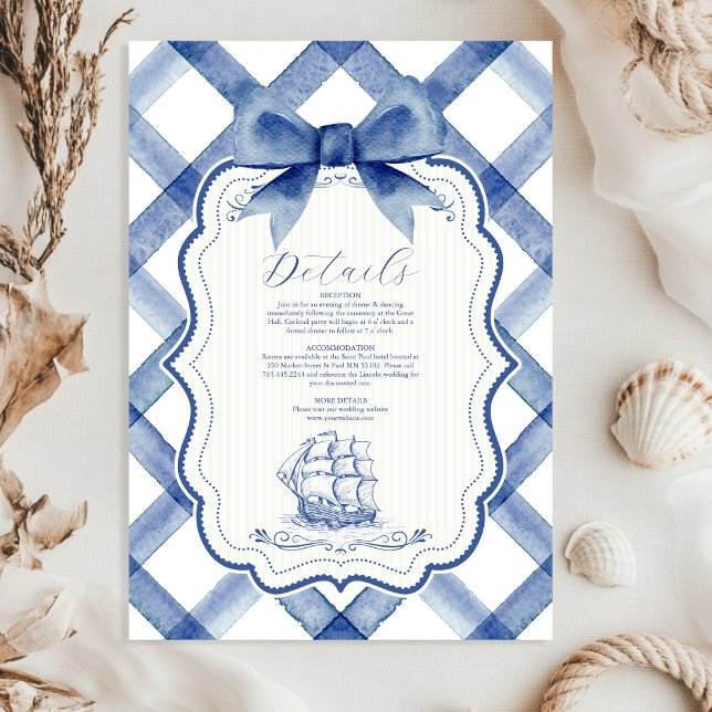Carte D'accompagnement Mariage élégant avec un nœud bleu marine de style  (Créateur téléchargé)