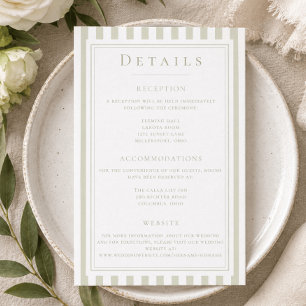 Carte D'accompagnement Mariage élégant classique à rayures vert sauge