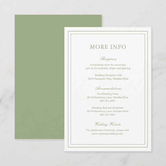 Carte D'accompagnement Mariage élégant et élégant classique Sage Green (Devant / Derrière)