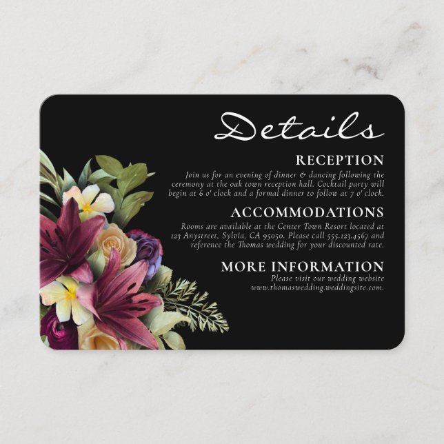 Carte D'accompagnement Mariage élégant et romantique Moody Dark (Devant)
