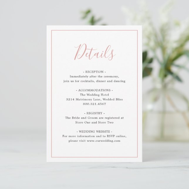Carte D'accompagnement Mariage élégant et simple Bordure de rose pâle (Debout devant)