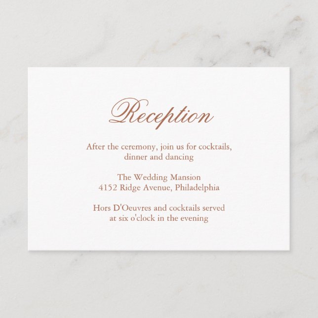 Carte D'accompagnement Mariage élégant et traditionnel en terre cuite (Devant)