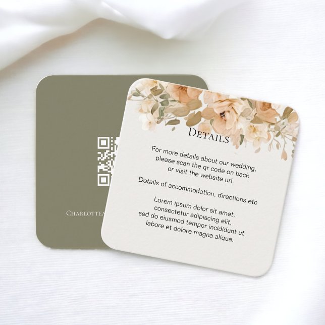 Carte D'accompagnement Mariage élégant Floral Muted Green et Pêche (Elegant Wedding Floral Muted Green and Peach Enclosure Cards from Ricaso)