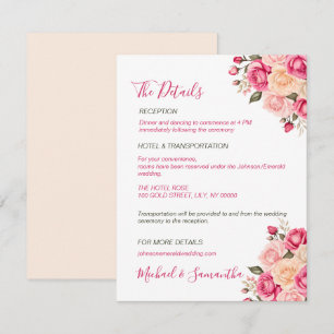 Carte D'accompagnement Mariage Élégant Fuschia et Rose Ivoire
