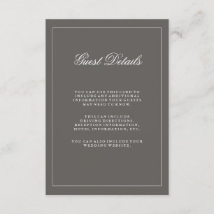 Carte D'accompagnement Mariage élégant gris foncé Informations sur la cli