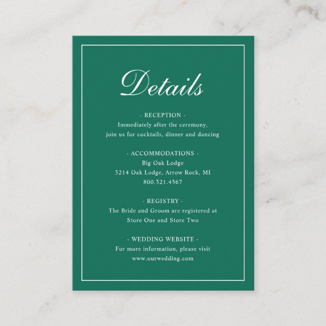 Carte D'accompagnement Mariage élégant traditionnel traditionnel émeraude (Devant)