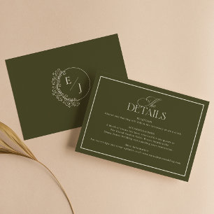 Carte D'accompagnement Mariage Élégant Vert Olive Argent Ancien Classique