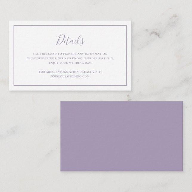 Carte D'accompagnement Mariage élégant, violet et poussiéreux traditionne (Devant / Derrière)