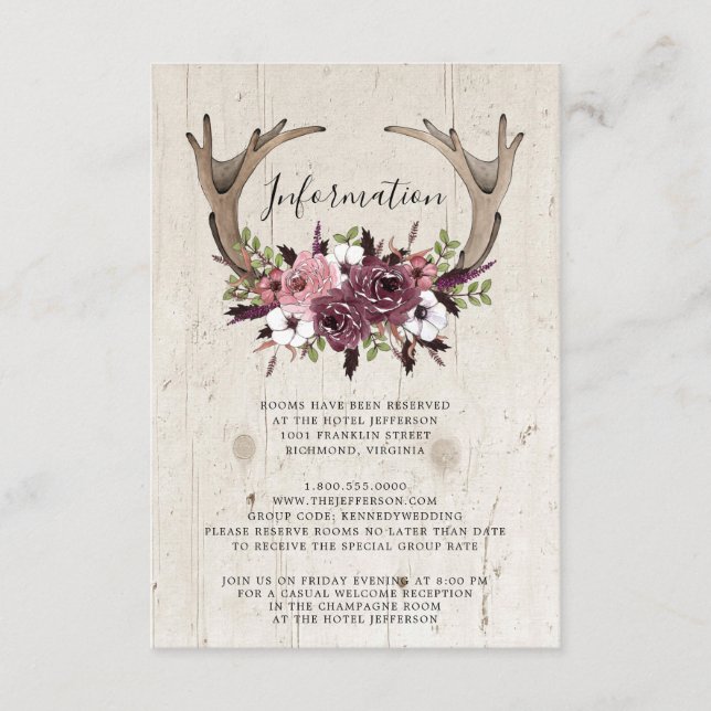 Carte D'accompagnement Mariage en bois floral Boho rustique  (Devant)