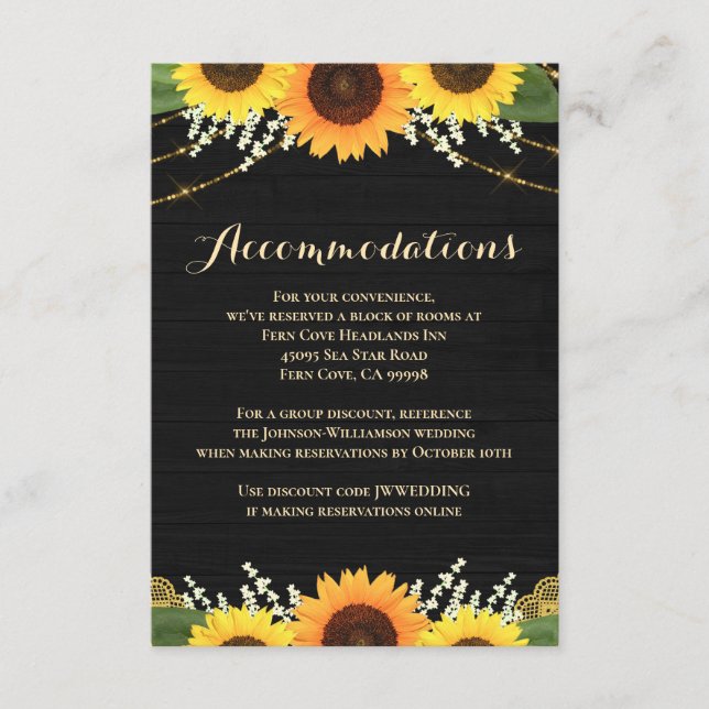 Carte D'accompagnement Mariage en bois noir rustique (Devant)