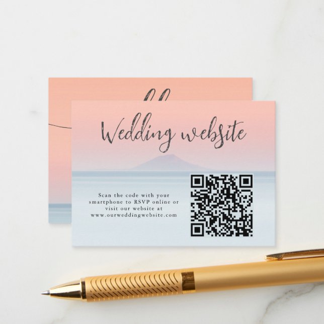 Carte D'accompagnement Mariage en bord de mer sous le soleil couchant (Devant/Arrière en situation)