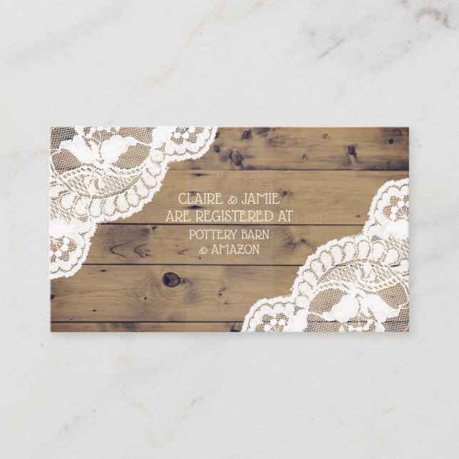 Carte D'accompagnement Mariage en dentelle antique en bois rustique Inser (Devant)