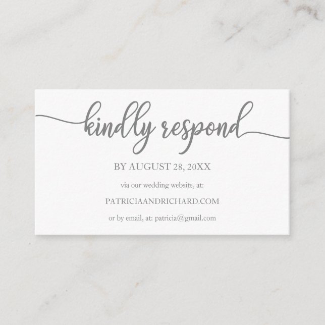 Carte D'accompagnement Mariage en ligne RSVP Calligraphie gris foncé (Devant)